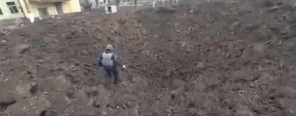 Bomb dropped by the invaders on a maternity hospital