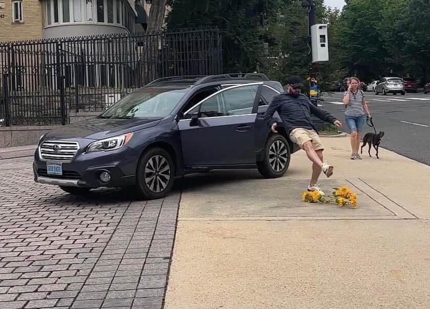 Russian Embassy: Trampled Sunflowers but not Ukrainian Dignity